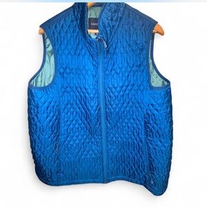 Lands End Womens Blue Quilted Vest Full Zip‎ Mock Neck Sleeveless Puffer